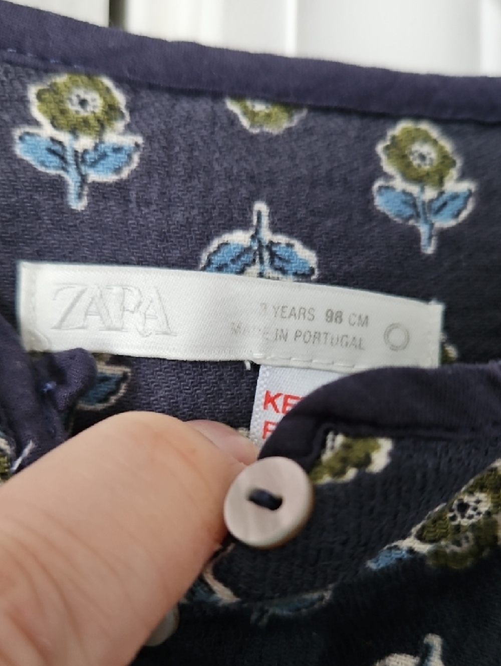 Zara Navy Blue Green Floral Puff-Sleeve Dress - Picture 2 of 6